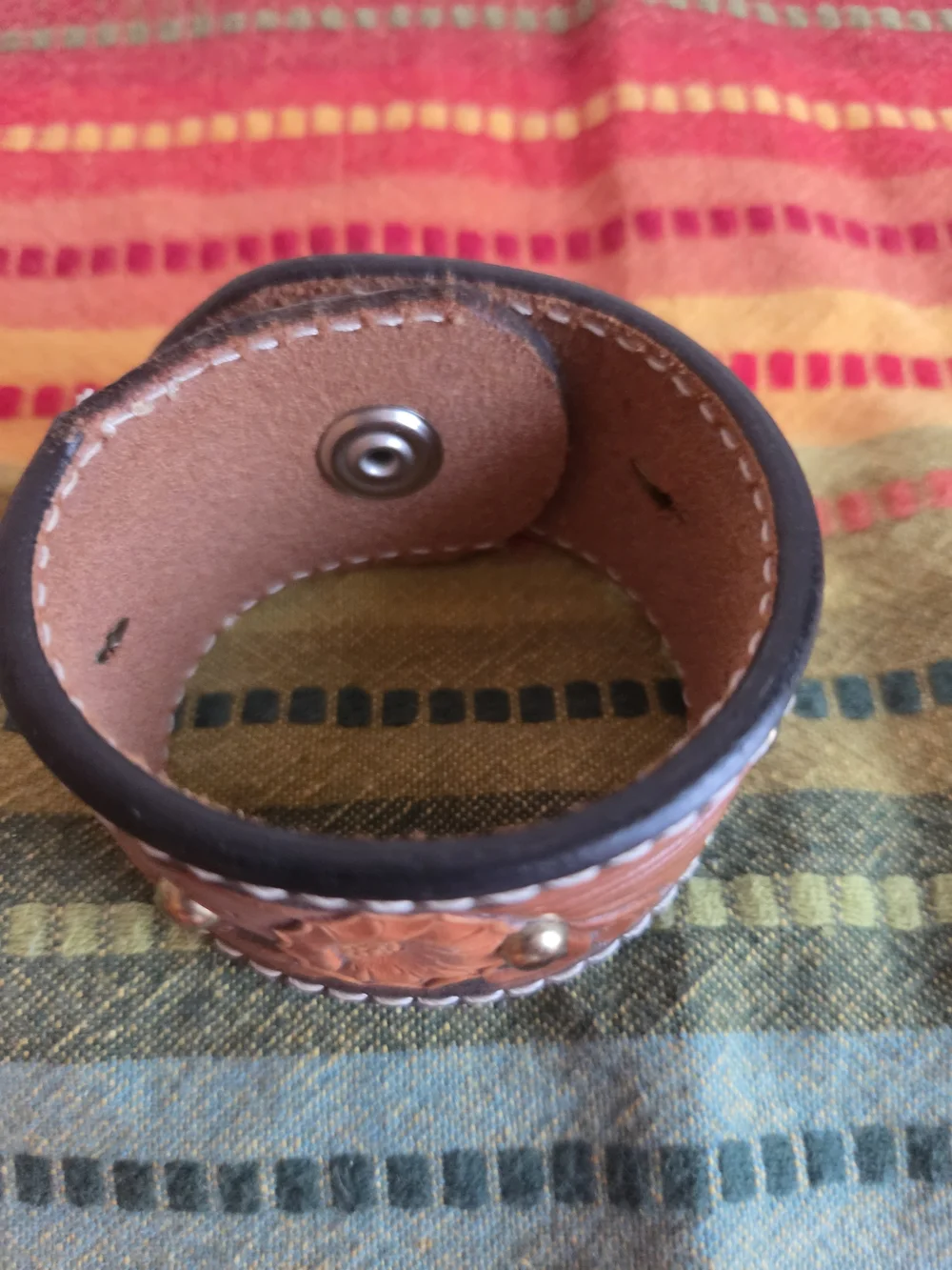 Handcrafted Brown Leather Stud Cuff Bracelet for Men 8'